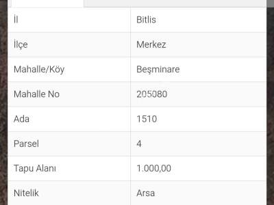 Bitlis Beşminare Mah. İmarlı Satılık 1000 M2 Arsa 8