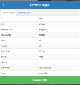 Sivas İmranlı Satılık Arsa 356,97M2 3 Kat Konut İmar 1