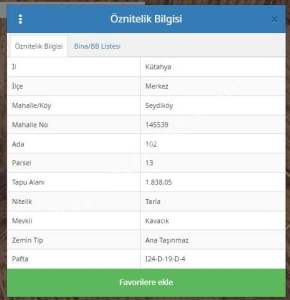 Kütahya Merkez Seydiköy 1838 M2 Satılık Tarla 5