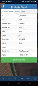 Çanakkale Biga Dereköy Satılık Tarla. 2.111 M2 2