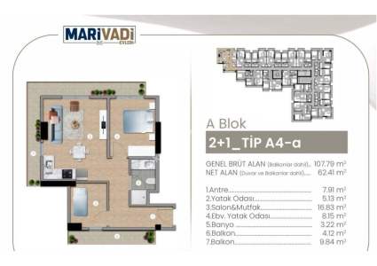 Mari Vadi Evlerinde Satılık 2+1 Balkonlu Sıfır Daire -K 14